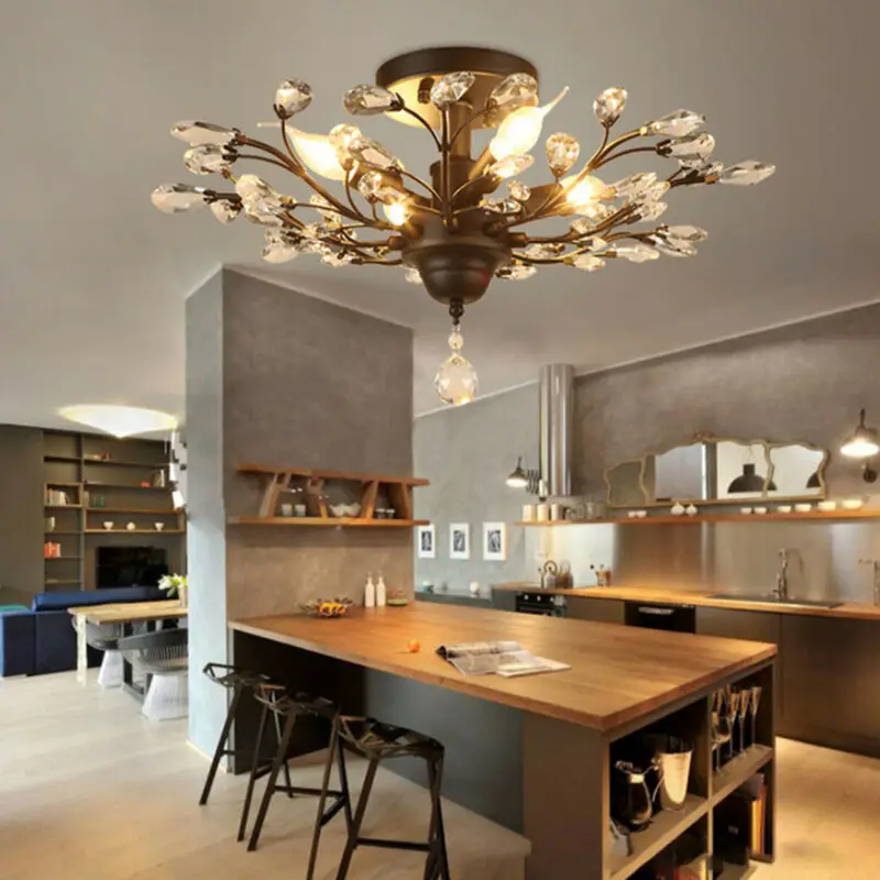 

Branches Retro Crystal Chandelier Light Indoor Ceiling Pendant Lamp Fixture