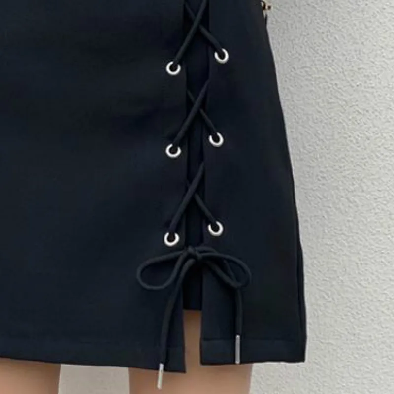 

Skirts Women Mini Empire Solid Sexy Female Fashion Summer Leisure Korean Style Lace-up Simple Solid A-line Elegant Streetwear