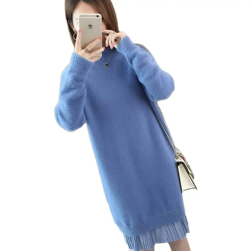 

Свитер TYJTJY для женщин, новинка 2021, модный свитер из водостойкого бархата, женский свитер в Корейском стиле, плотное вязаное платье-Двойка дл...