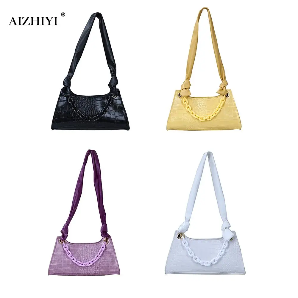 

PU Leather Pure Color Chain Tote Women Casual Shoulder Messenger Bags Purses Youth Ladies Simple Versatile Bag