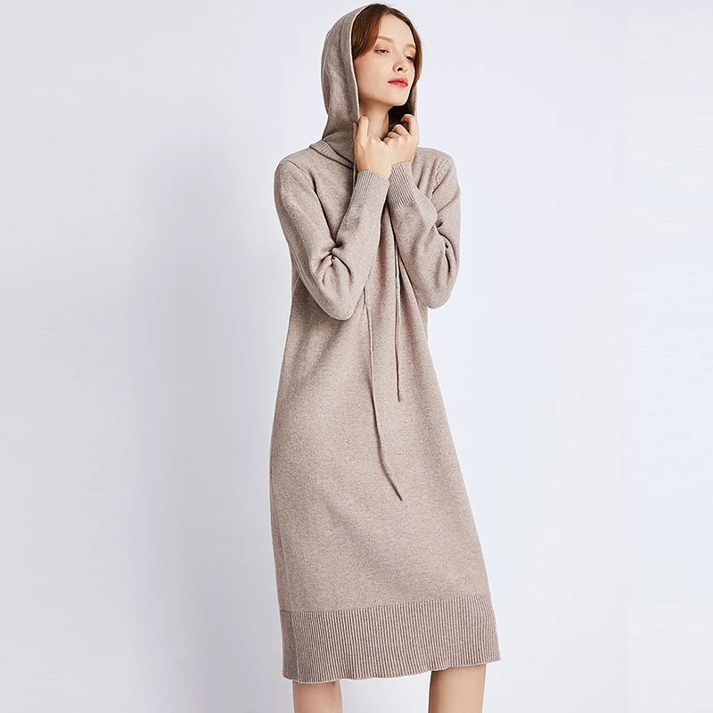 WYWAN женское Повседневное трикотажное платье с капюшоном однотонный пуловер