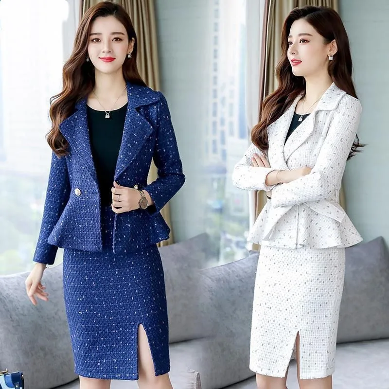 

2021 Spring Autumn Woolen Two Piece Set Women Fashion Temperament Short Jacket + Skirts Set Female Casual Office Clothing R1663