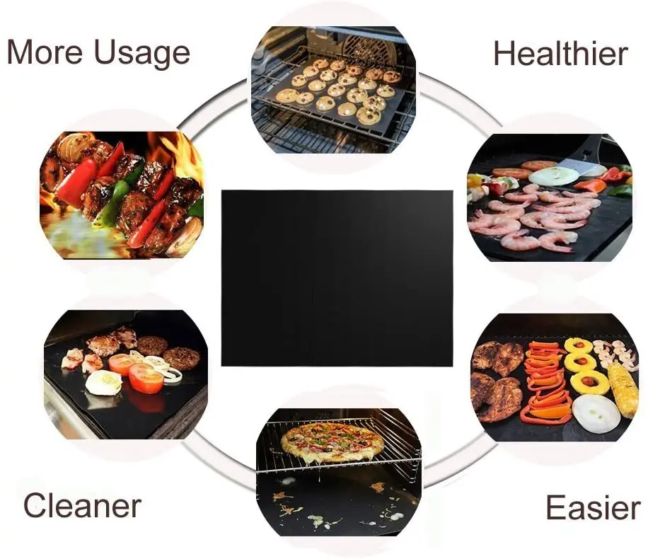 

2pcs/set Reusable Non-stick BBQ Grill Mat 0.2mm Thick PTFE Barbecue Baking Liners Cook Pad Microwave Oven Tool 40x33cm