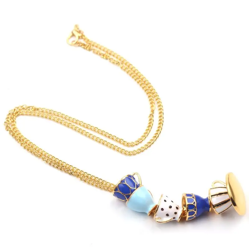 Эмаль набор чайных чашек кулон ожерелье Длинный Свитер Цепочка Женская мода