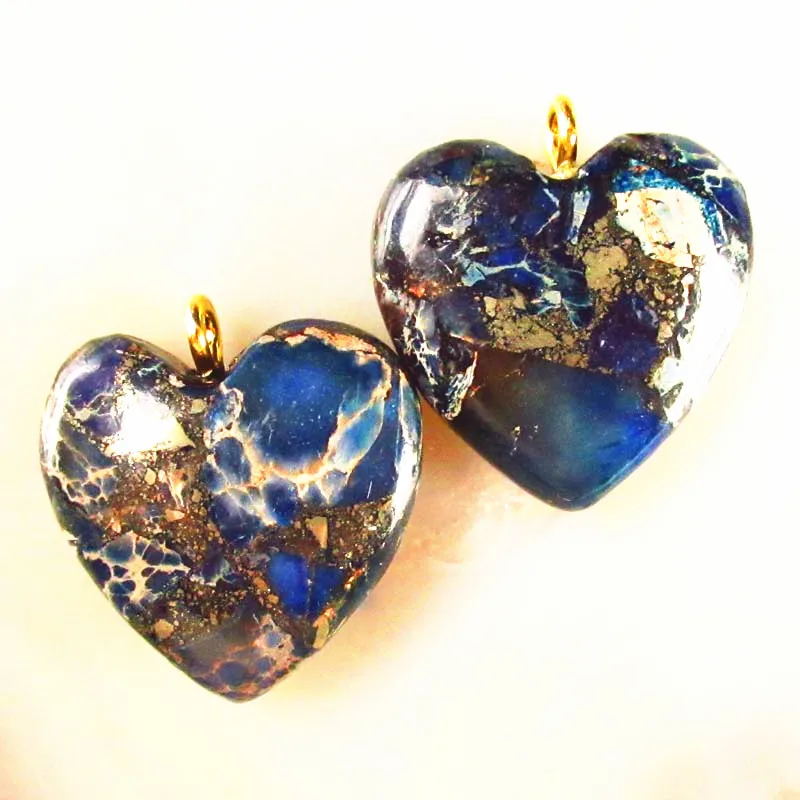 6 шт синяя морская осадочная яшма и Пирит сердце 20x20x7 мм бусина-Подвеска