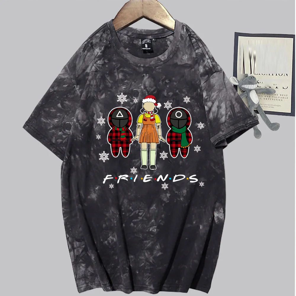 

Squid Game Merry Christmas Friends Men T-shirt Tie Dye T Shirt Unisex T-shirt Short Sleeve Casual Squid Game Christmas Tees