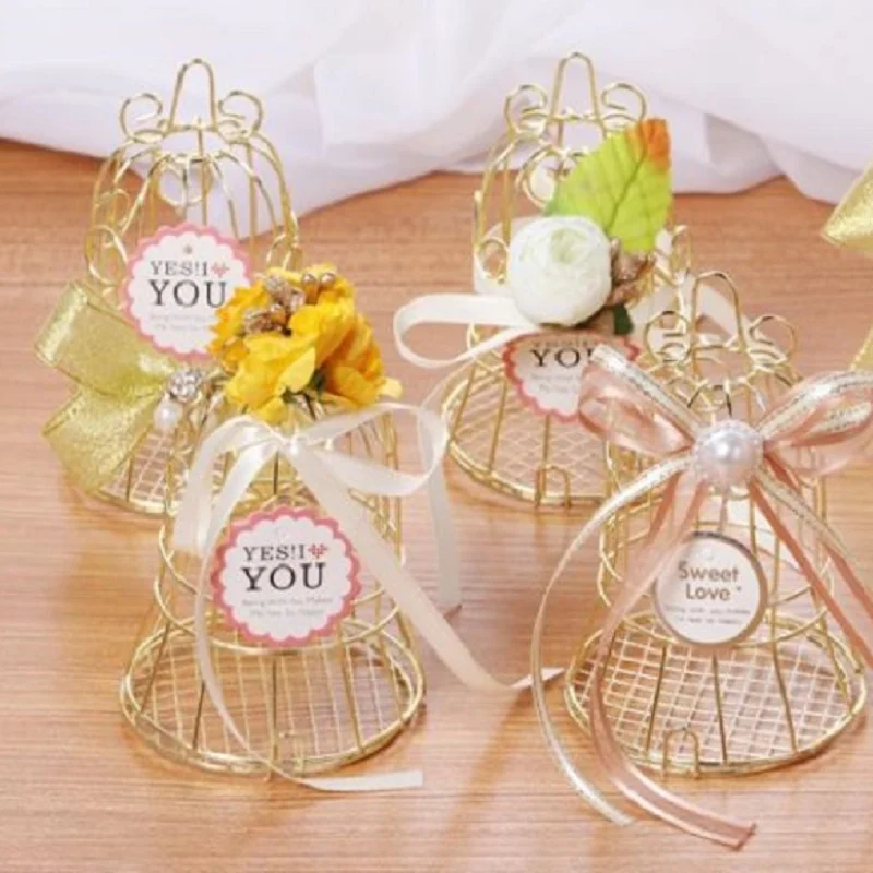 Романтические свадебные колокольчики Подарочная коробка Золотая птичья клетка