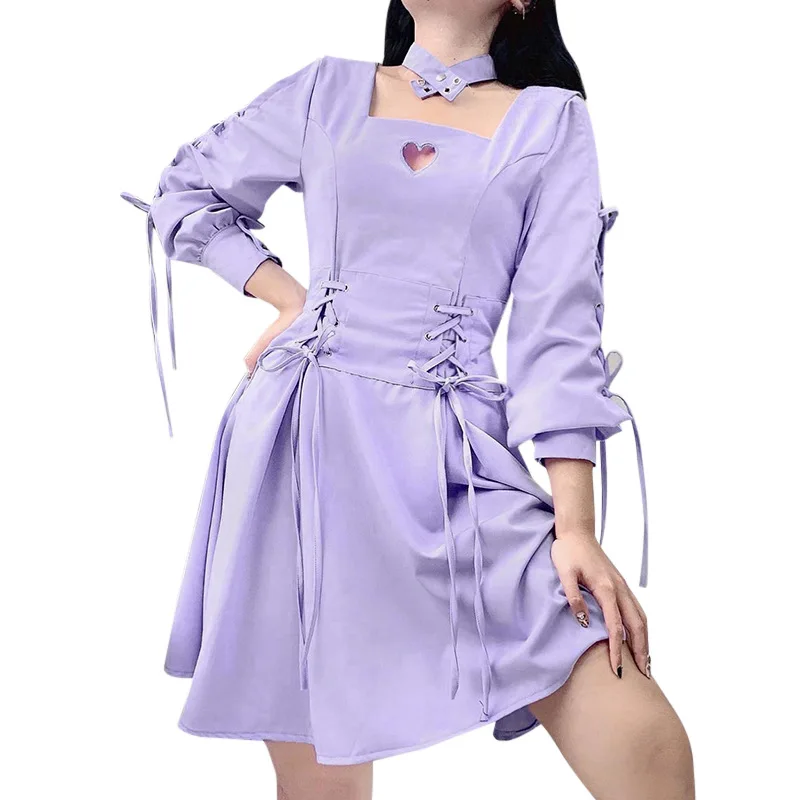 Вырезанное сердце форма длинный рукав ленточный ремешок платья с перекрестными