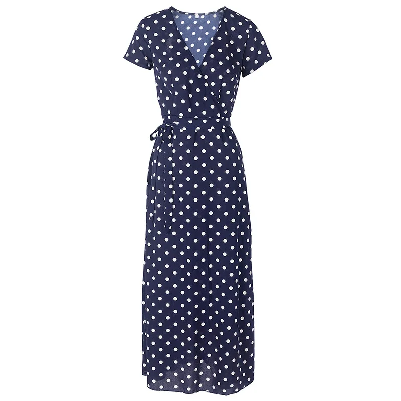 Женское длинное платье в горошек Повседневные Вечерние Платья макси красного