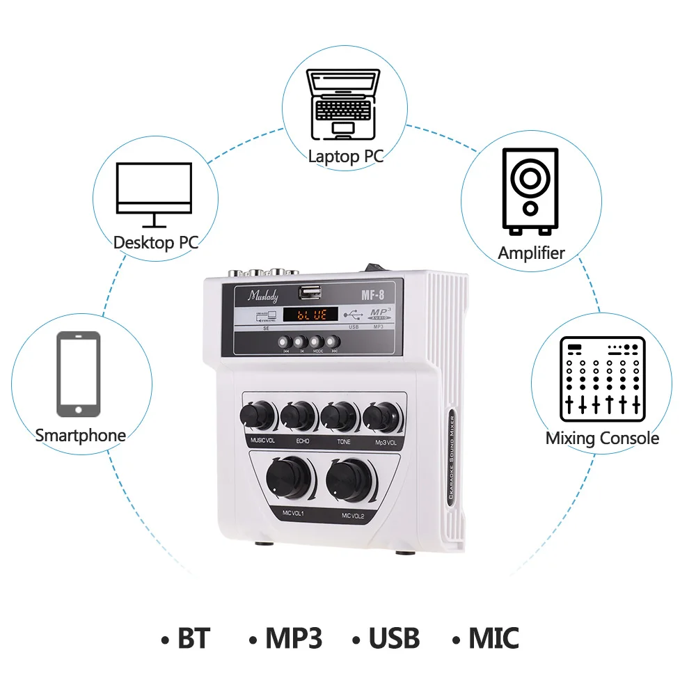 Muslady MF 8 мини звук стерео микшер эхо смеситель с двумя микрофонными входами