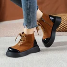 Ботинки на платформе с молнией, обувь из искусственной кожи для студентов, хлопковые ботильоны на платформе, женские ботинки, новинка 2021