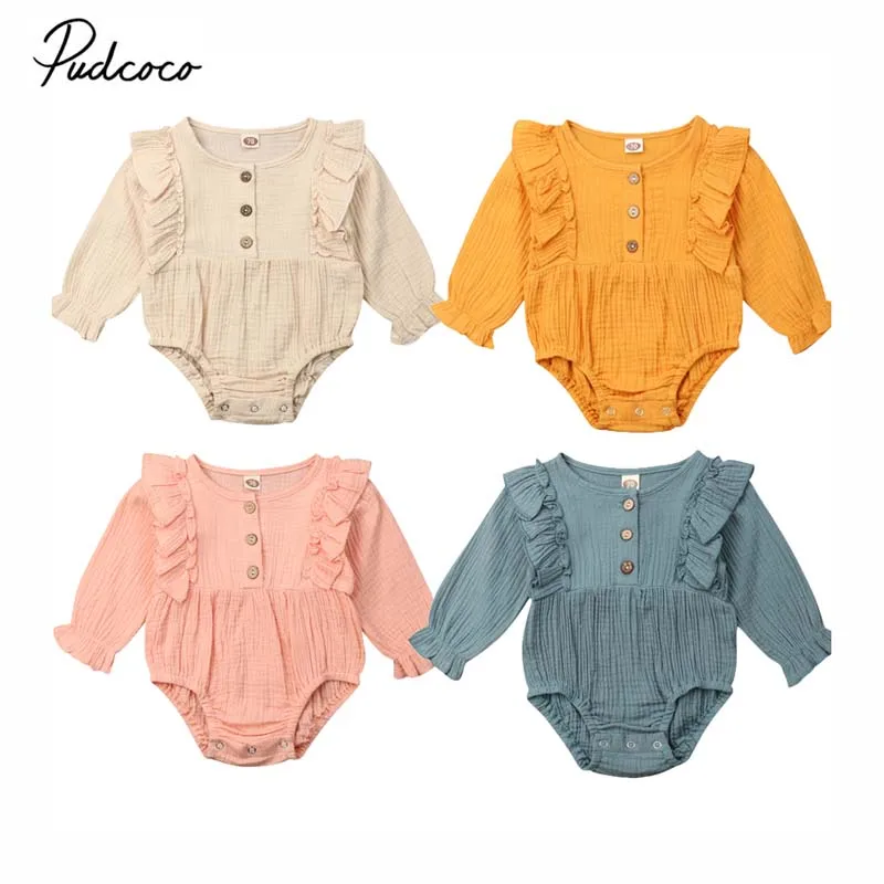 Детская одежда весна-осень 2019 года для младенцев девочек с длинным рукавом комбинезона боди из хлопка и льна, комплект одежды.
