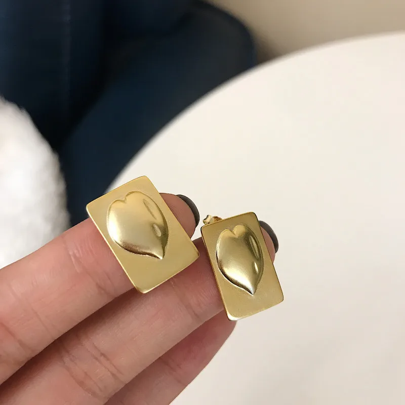 

Silvology Gold Color Square Heart Earrings for Women 925 Sterling Silver Elegant Personality Wide Earrings High Quality Jewelry