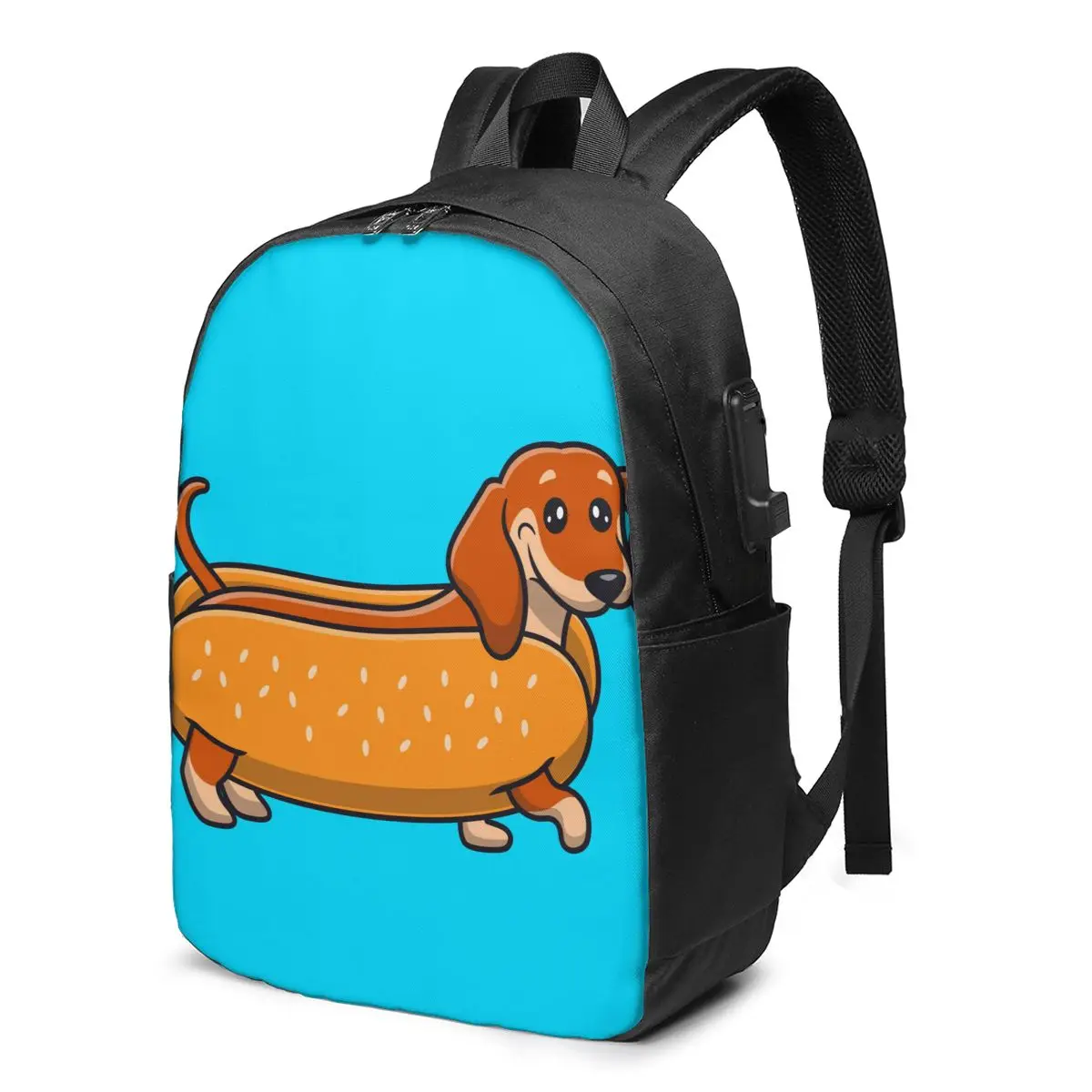 

Cute Dachshund Hotdog Women Men Backpack USB Charge School Bag For Girl Boy Travel Laptop Bookbag Daypack