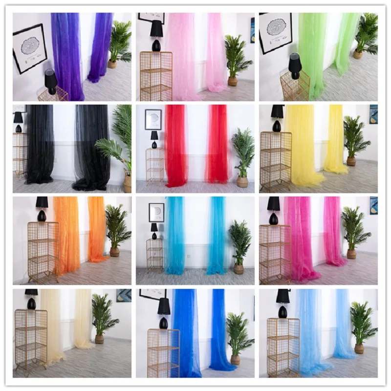 

Colorful Solid Color Tulle Sheer Light Ployester Chiffon Fabric balcony Curtains for Home Living Room Window Wedding Decoration
