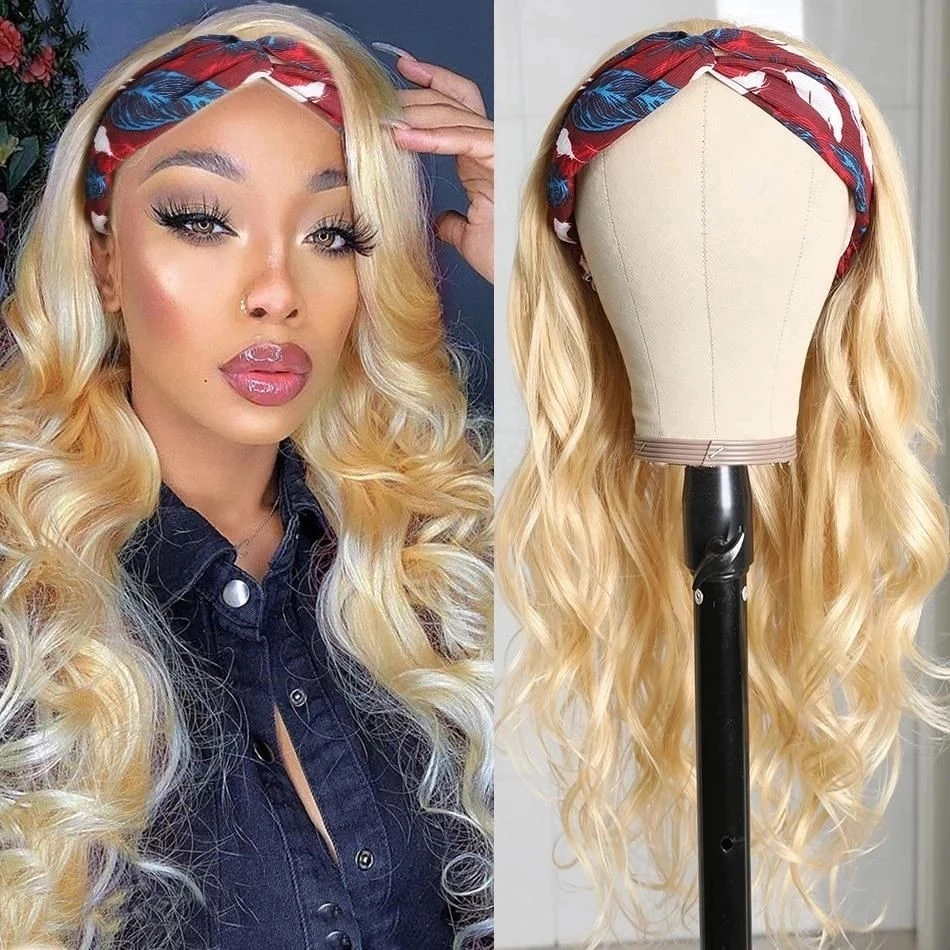 

Mealid 613 Blonde Wig With Headband Body Wave Human Hair Scarf Wig Body Wave Wig 613 Full Machine Wigs Brazilian Hair Remy 150%