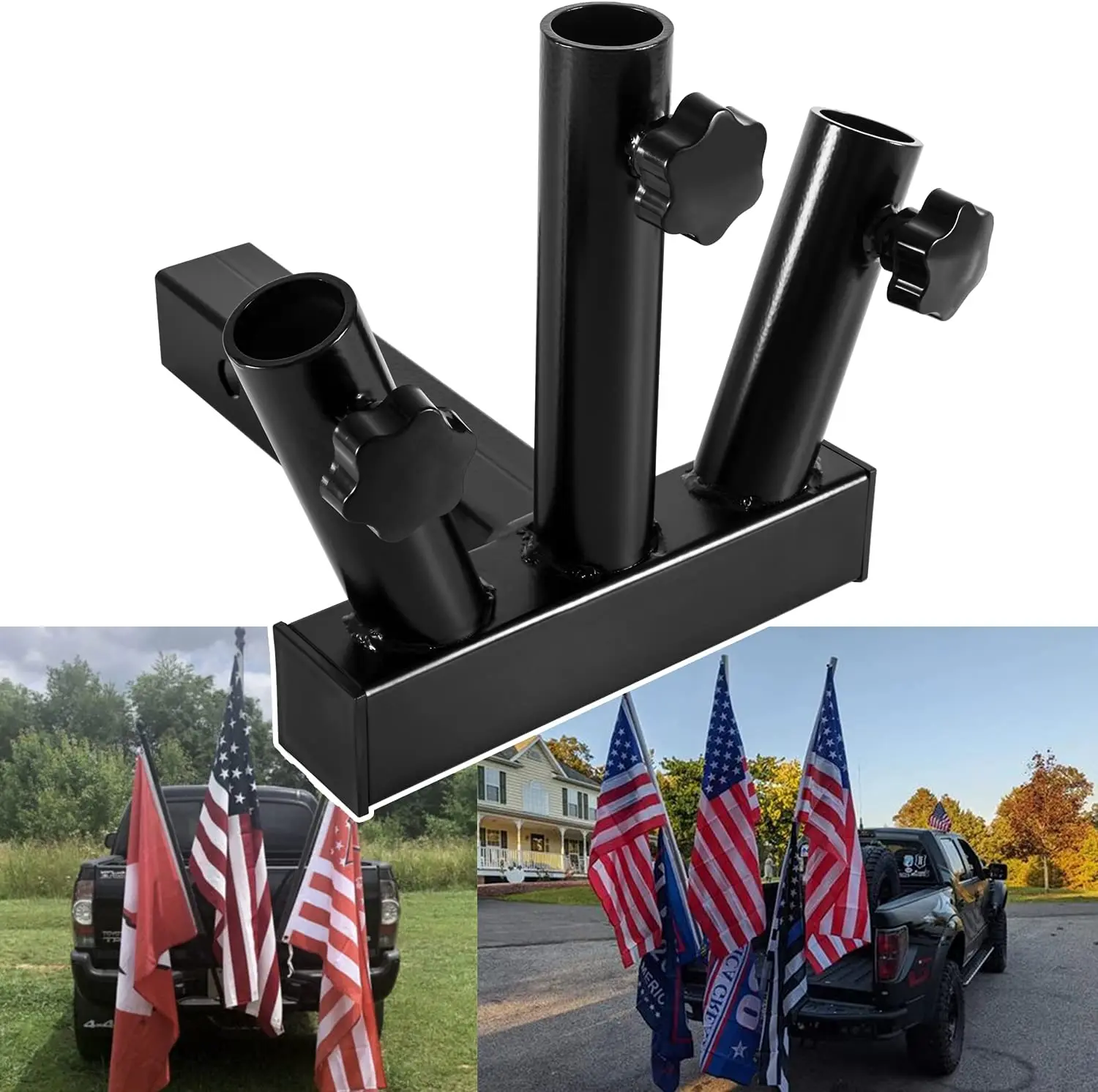 

Universal Upgrade Car Hitch Mount 3 Flag Pole Holder Heavy Duty Universal Flagpole Holder Truck Bracket for 2" Trailer Receiver