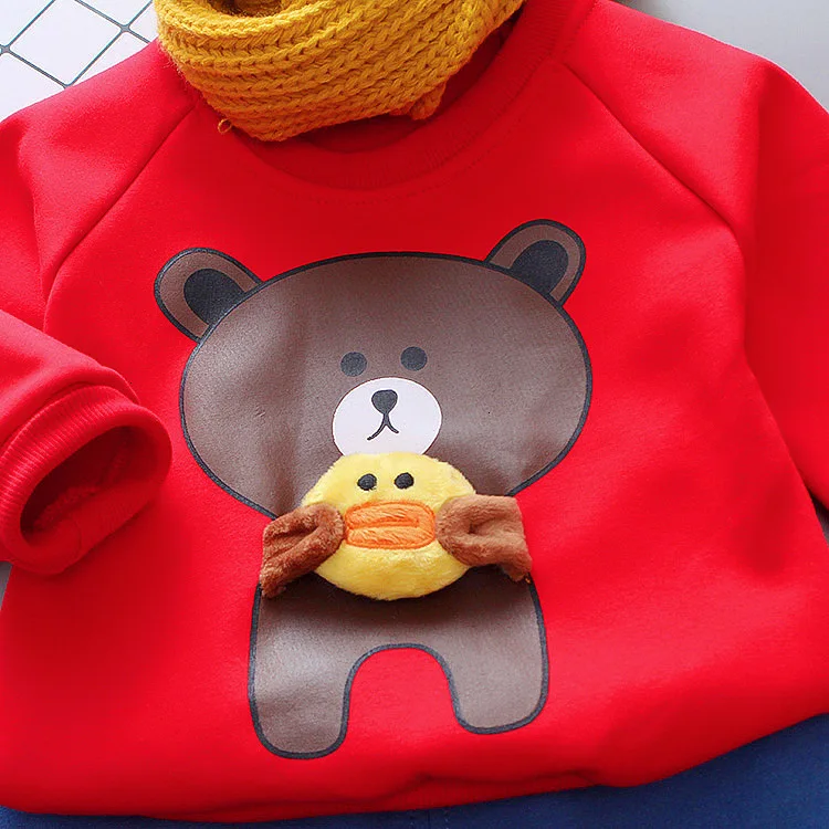 Осень-зима детская одежда комплект детской одежды с рисунком из мультфильма для мальчиков и девочек, Утепленная одежда Длинные штаны 2 шт./компл. модная одежда для малышей, хлопковый костюм