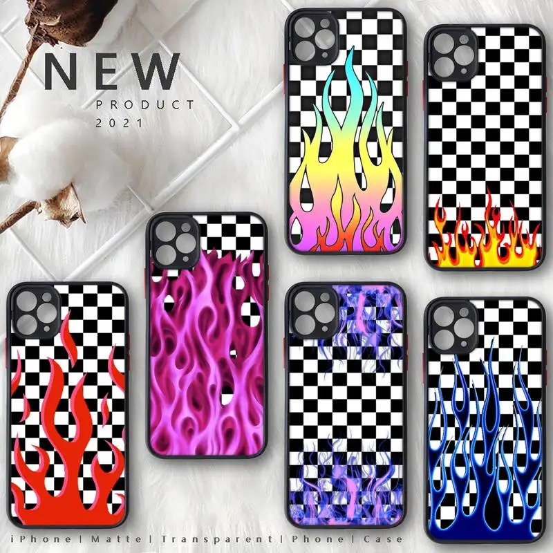 

CheckerboardFire Flame Phone Case Matte Transparent for iphone 11 12 pro mini XS XR X max 7 8 plus TPU Mobile bags shell funda
