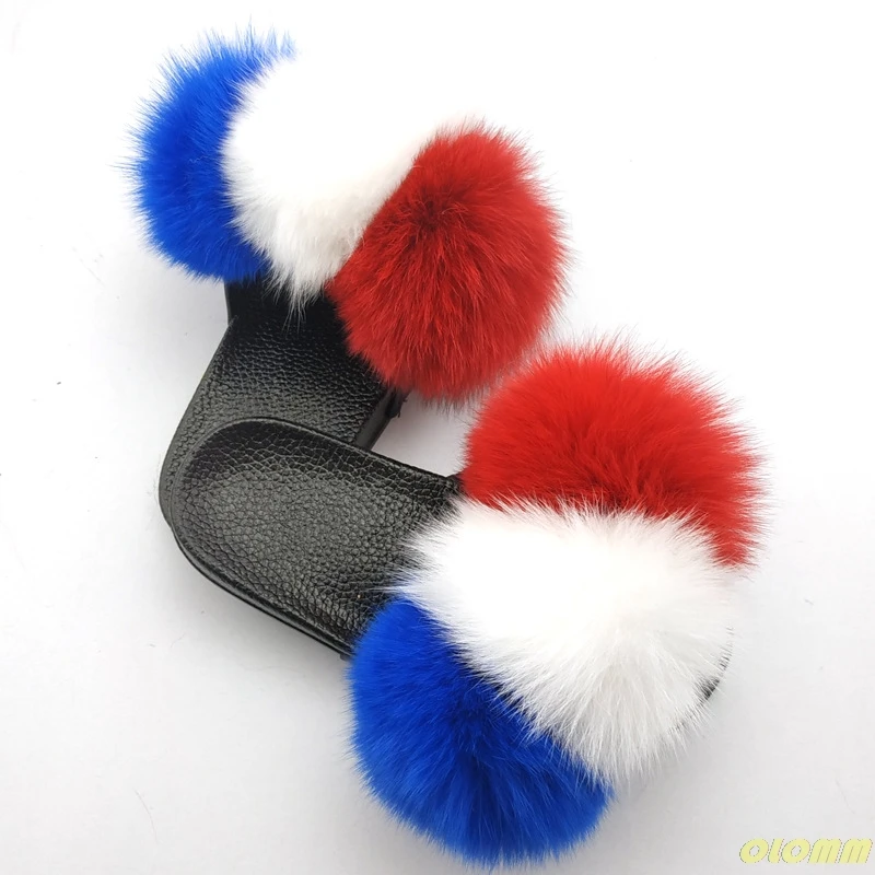 

2020 Real Fox Fur Slides Wholesale Furry Sliders Women Ladies Fur Slippers hand mada amazing Quality