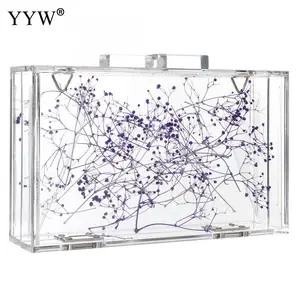 Прозрачная сумочка для женщин, фиолетовый цветочный саквояж на цепочке, модный акриловый клатч на лето, женский кошелек