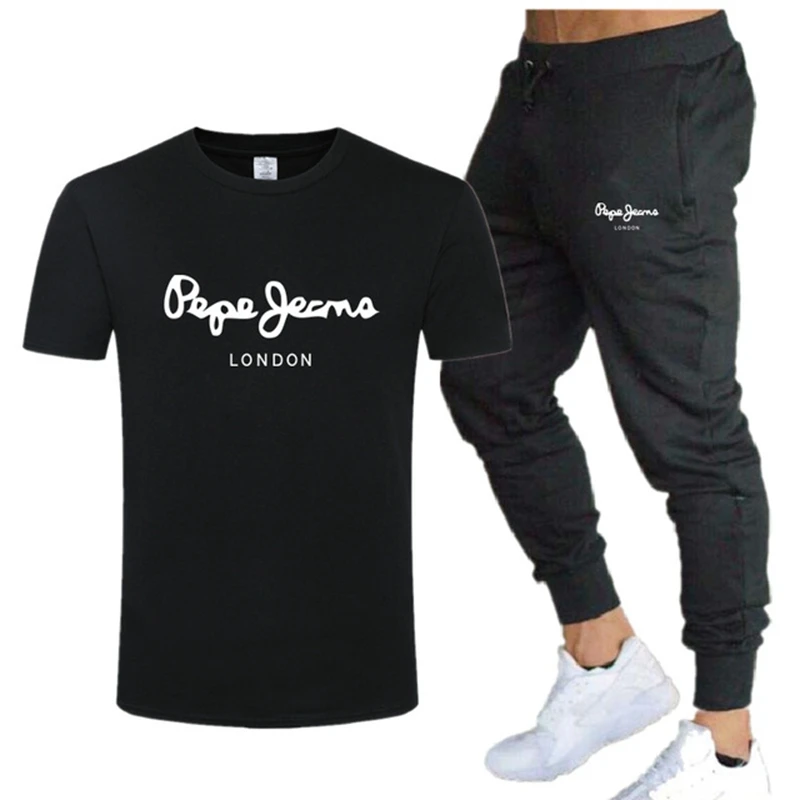 

Hot-Selling Summer T-Shirt Pants Set Casual Brand Fitness Jogger Pants T Shirt Hip Hop Fashion Men's Tracksuits