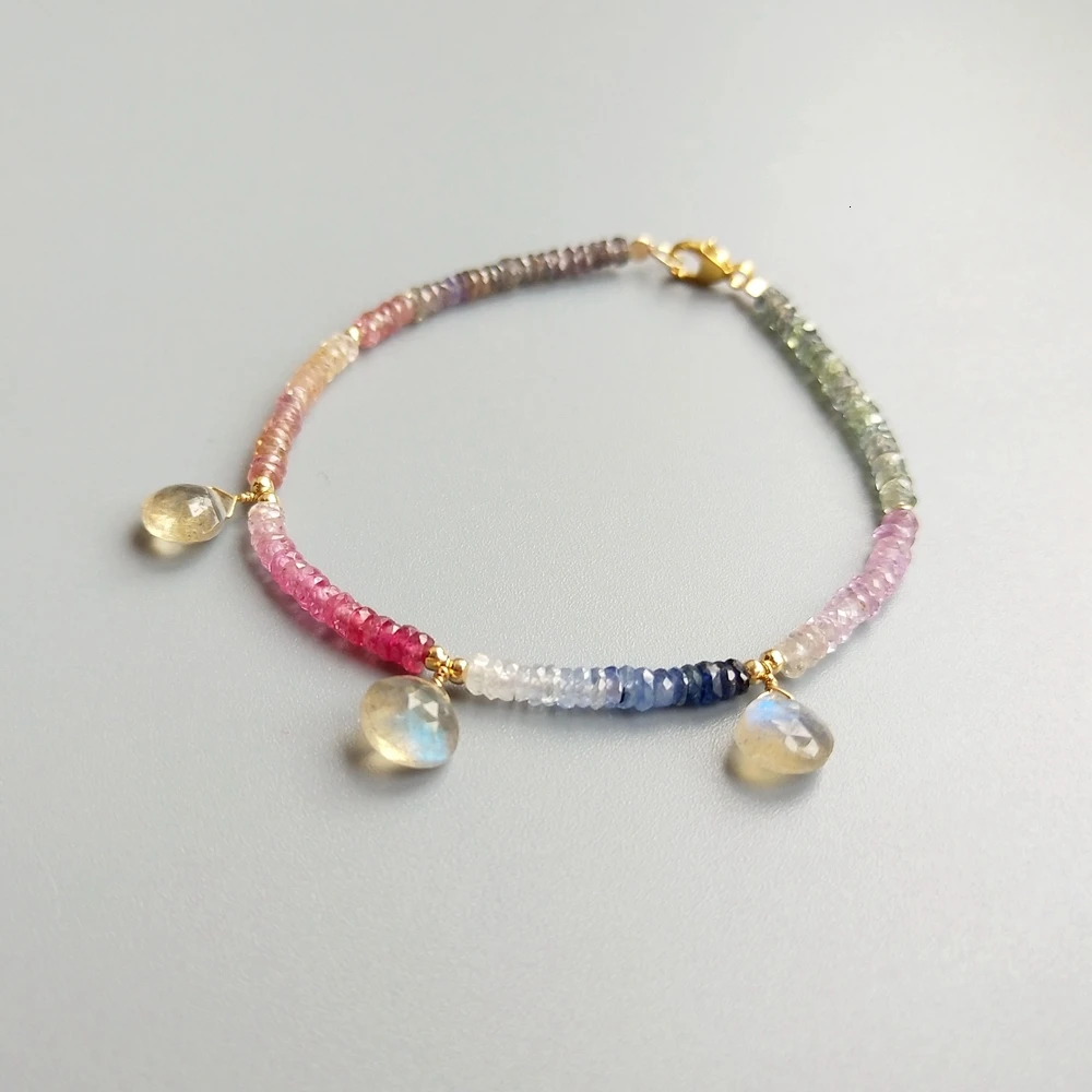 

LiiJi Unique Genuine Multi Sapphire Labradorite Charm Sparkling Bracelet GoldFilled Delicate Bracelet For Women