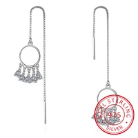 new fashion silver bohemia aaa zirconia tassel dream catcher dreamcatcher long 925 drop earrings for women jewelry