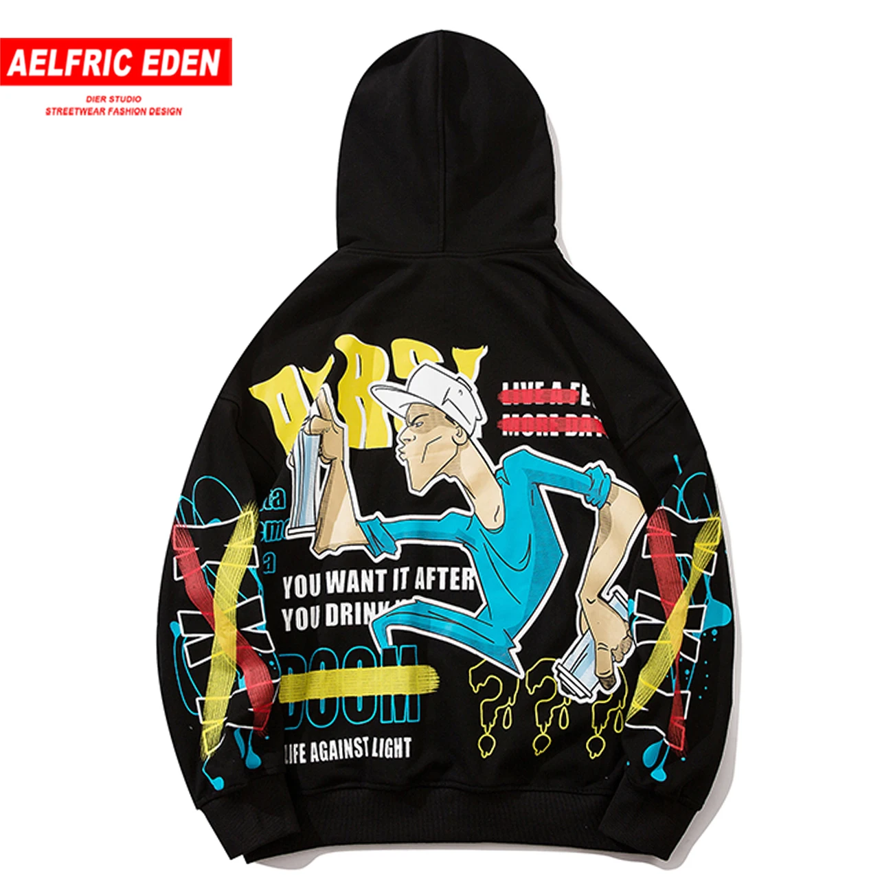 Худи в стиле Харадзюку с изображением граффити рубашка цветными блоками уличная
