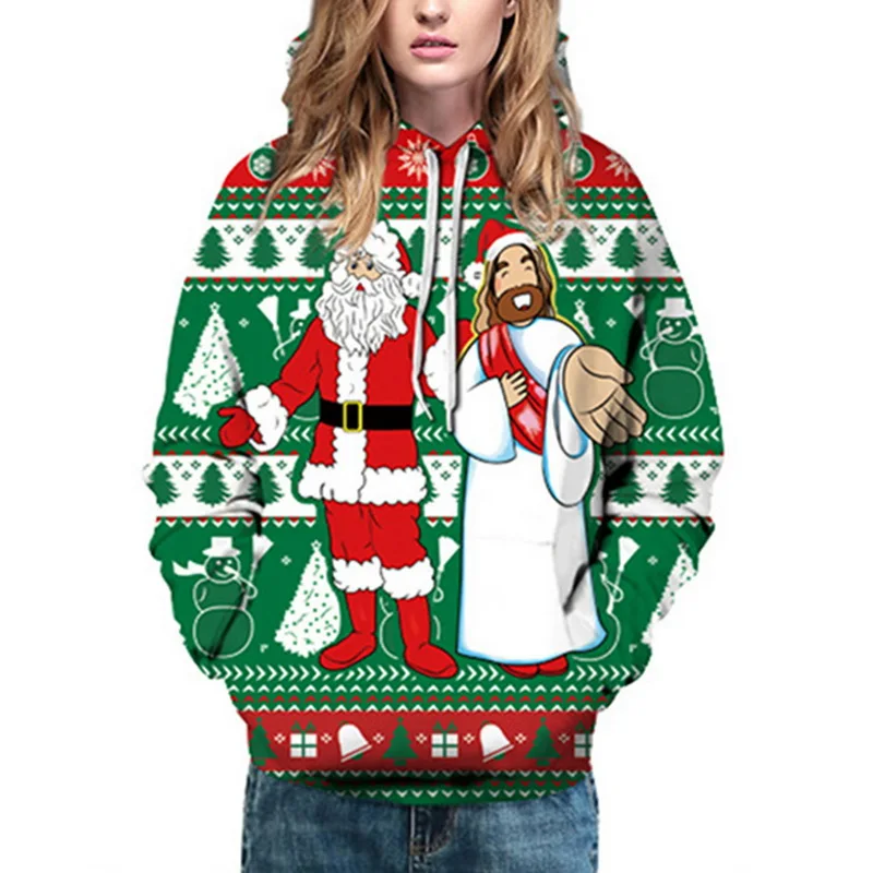 Рождественские Толстовки с 3D принтом мужские и женские топы унисекс пуловер