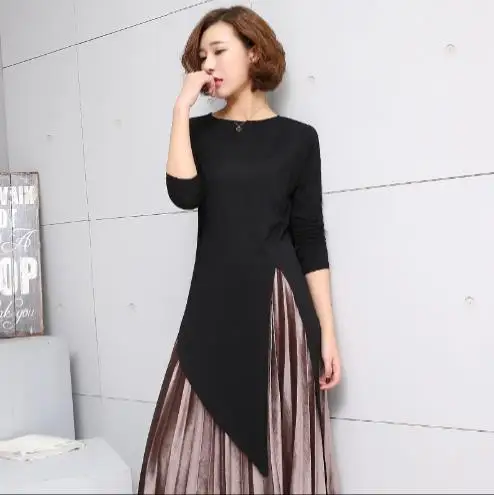 2019 RopaSummer Round Collar Long Sleeve Grey Irregular Hem Individuality Top Vintage Tide Korean Women T-shirt LJ170 | Женская одежда