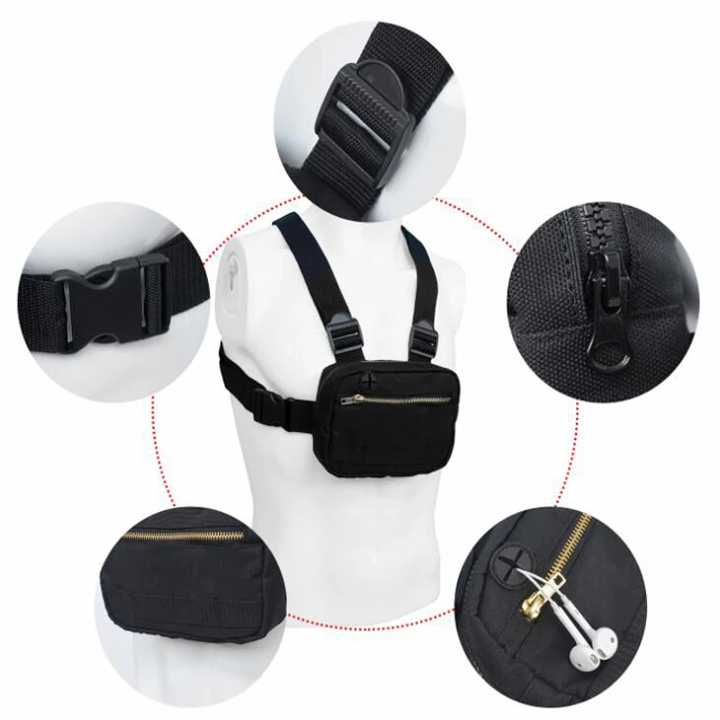 

Small Men Chest Rig bag Streetwear Outdoor Sports Waist Bag Military Waterproof Shoulder Bag Phone Money Belt Tactical Chest Bag