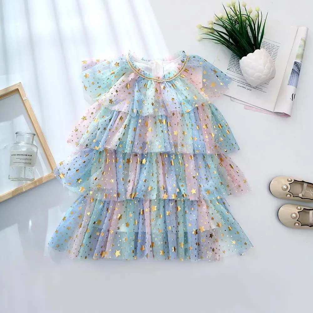 

Girls' Dresses European And American Summer Dresses Girls Sparkling Net Yarn Cake Princess Dress For Girls 3-8Y