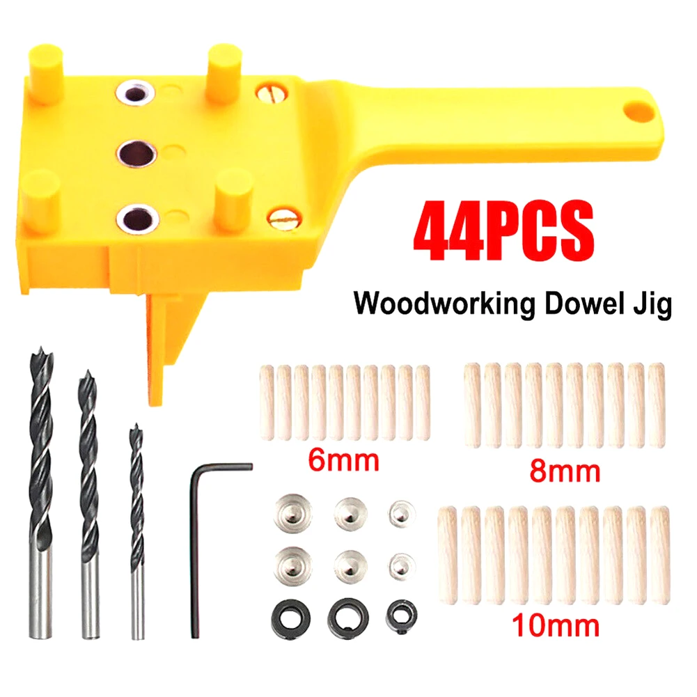 

44Pcs Woodworking Guide Wood Dowel Drilling Hole Saw Doweling Jig Drill Kits Straight Hole Locator+Wrench+6/8/10mm Drill Bits AA