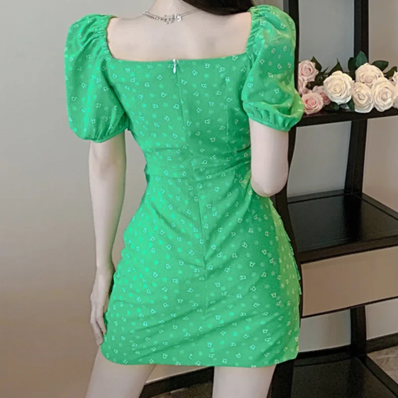 

New Sexy Cross V-neck Pleated Mini Chiffon Dresses Summer Vintage Short Sleeve Printed Bodycon Dress Vestidos Mujer Verano 2021
