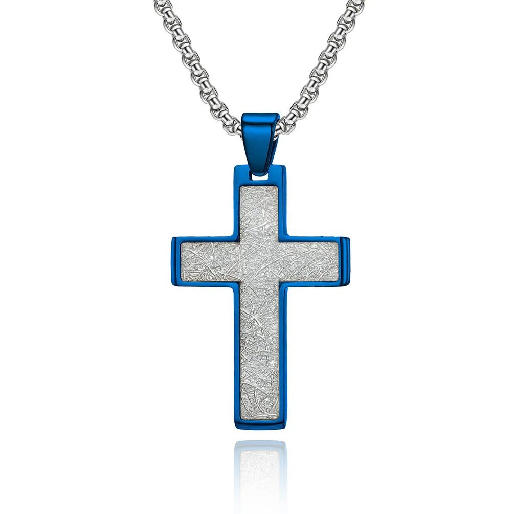

European And American Personalized Fashion Titanium Steel Silver Wire Patch Glue Dropping Cross Pendant Men's Necklace