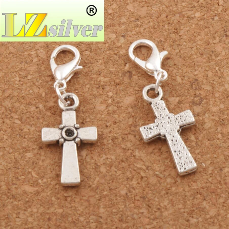 Christian Cross Dots Charms Lobster Claw Clasp Charm Beads 11.6x35.3mm 100pcs Zinc Alloy Jewelry DIY C512
