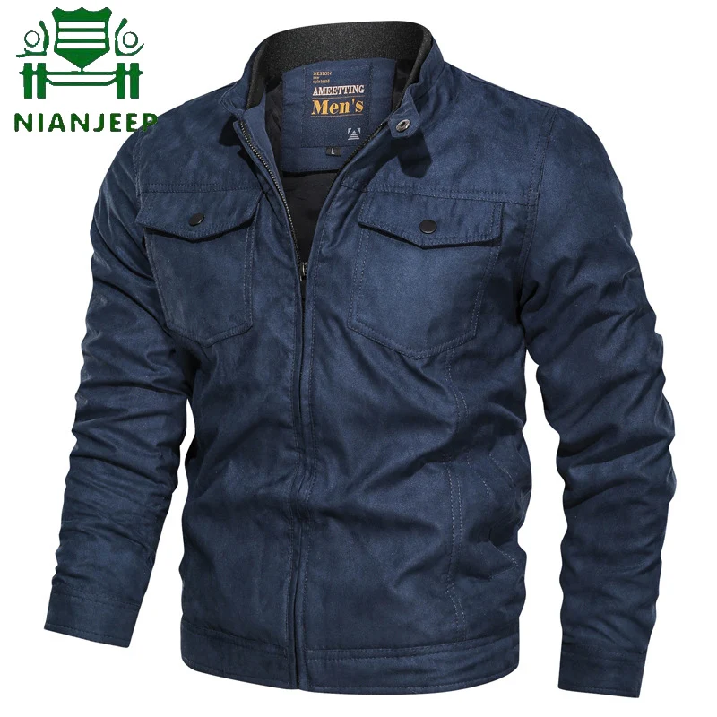 2019 осень зима теплые куртки в стиле милитари Для мужчин со стоячим воротником