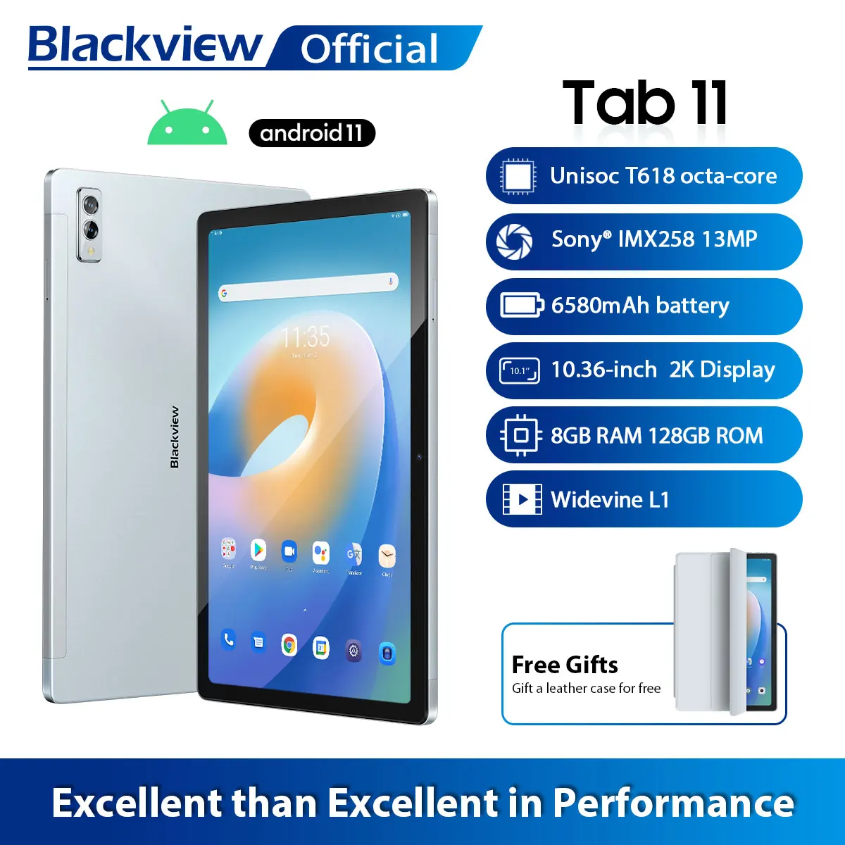Планшет Blackview Tab 11 на Android 11, восемь ядер, экран 10,36 дюйма, 8 ГБ + 2000 Гб