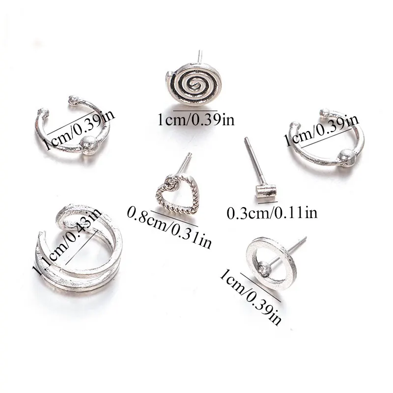 7 шт./компл. винтажные серьги-гвоздики набор женских шармов в форме сердца