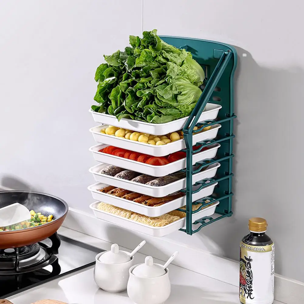 

Foldable No Drilling Kitchen Shelf Large Capacity Storage Rack For Dishes Kitchen Storage Supplies Accessories