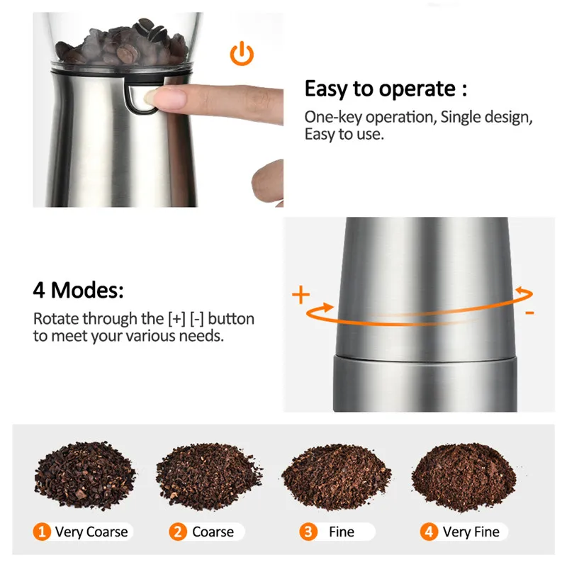 

Stainless Steel Coffee Grinder Electric USB Chargable Professional Coffee Bean Mill Grinder Machine Kitchen Tools