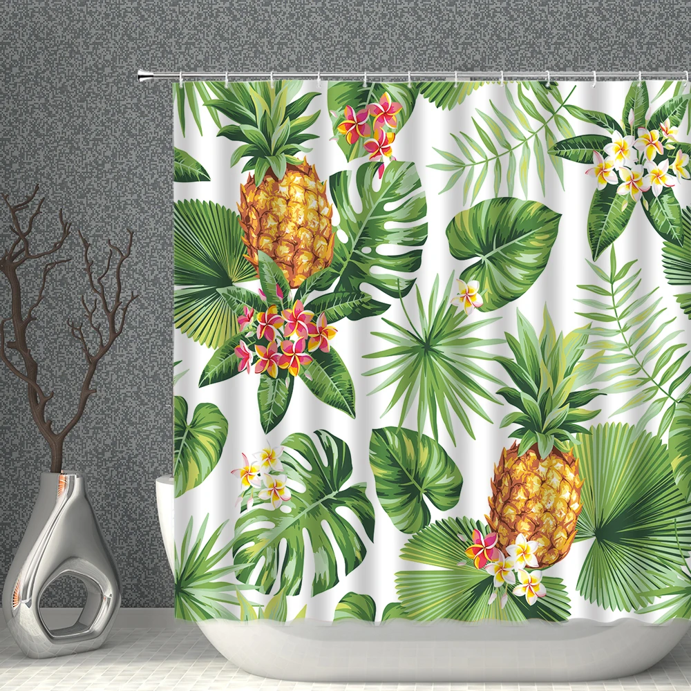 

Golden Fruit Pineapple Lemon Plant Flower Shower Curtain Fabric Bathroom Decor Supplies High quality Cloth Curtain With Hooks