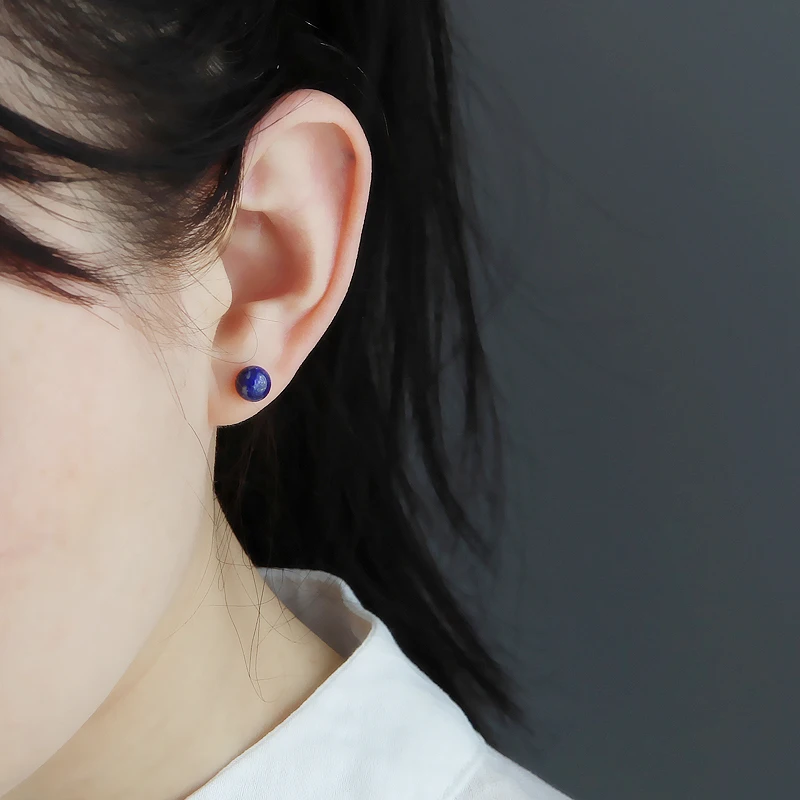 Женские серьги гвоздики из серебра 925 пробы с натуральным