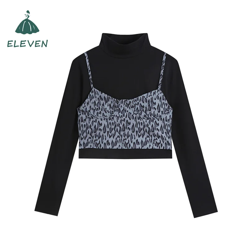 

Harajuku Short T-shirt Suit Women's Long-Sleeved Pullover Outer Wear Street Clothes Hot Girl Suspender Top Two-Piece Suit