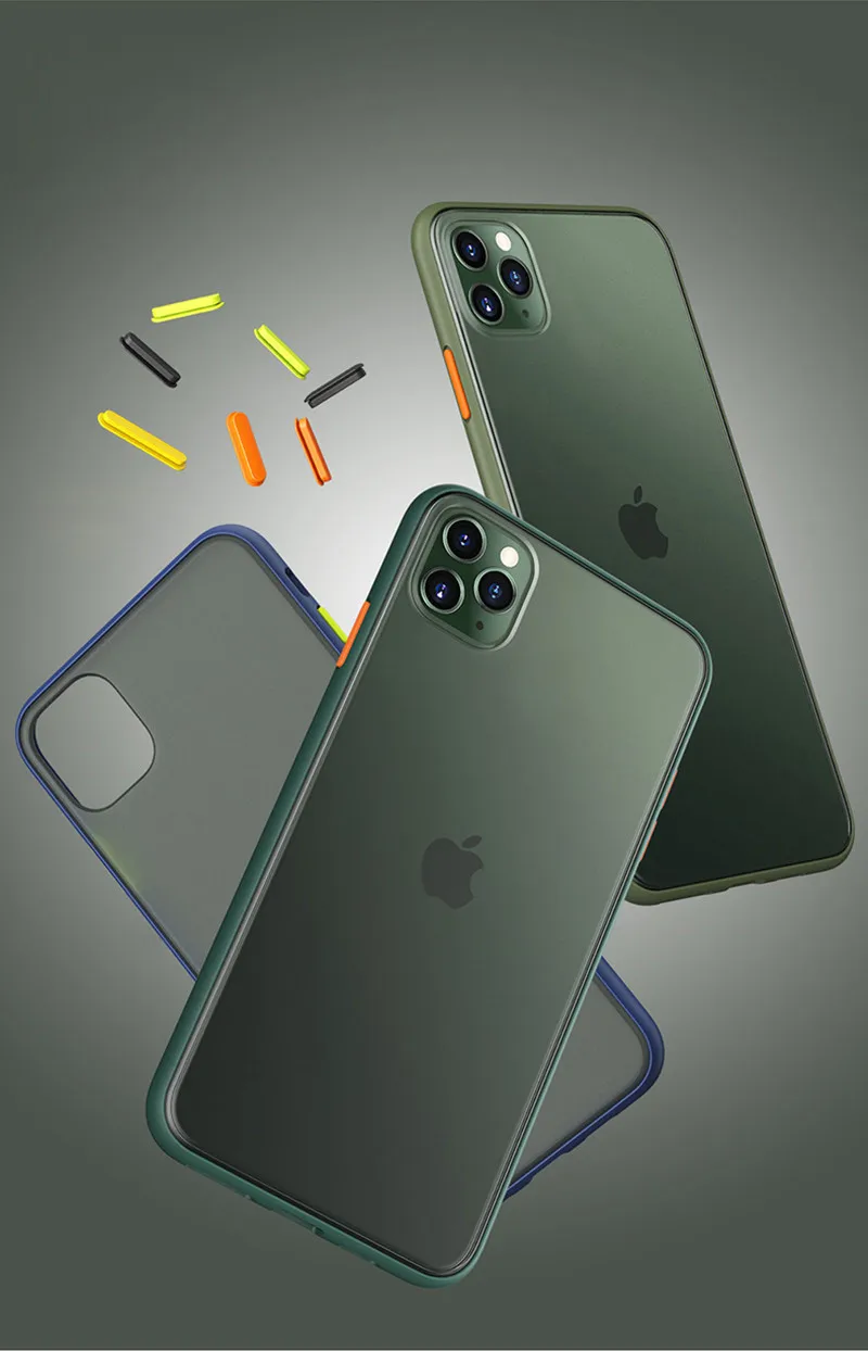 Luxury Transparent Matte Case For iphone 11 Pro XS MAX XR X Hybrid Shockproof Silicone Phone Case For iPhone 6 6s 7 8 Plus Cover