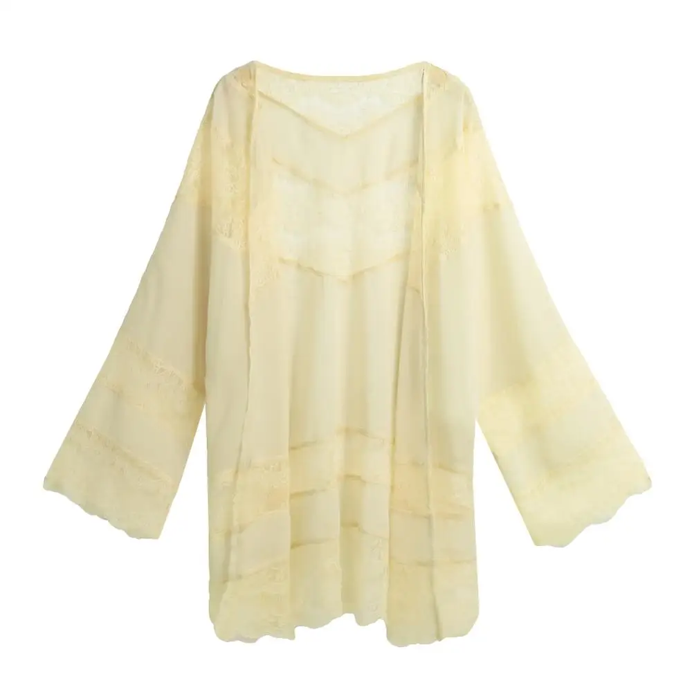 Женщины шифон кимоно кардиган цветочные кружева Boho Сыпучие верхняя одежда