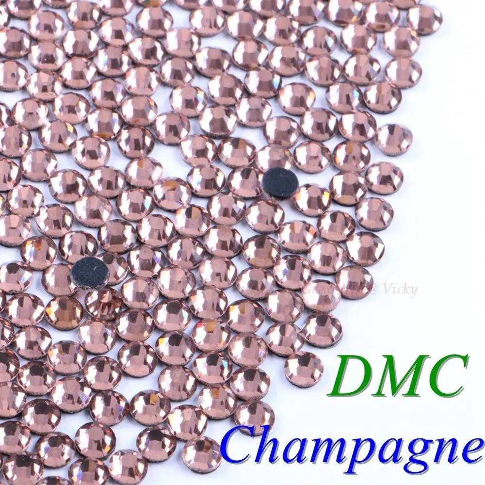Стразы DMC для горячей фиксации всех цветов, SS6, SS10, SS16, SS20, SS30, стеклянные кристаллы, камни для горячей фиксации, приклеиваемые утюгом с плоским основанием - Цвет: Champagne