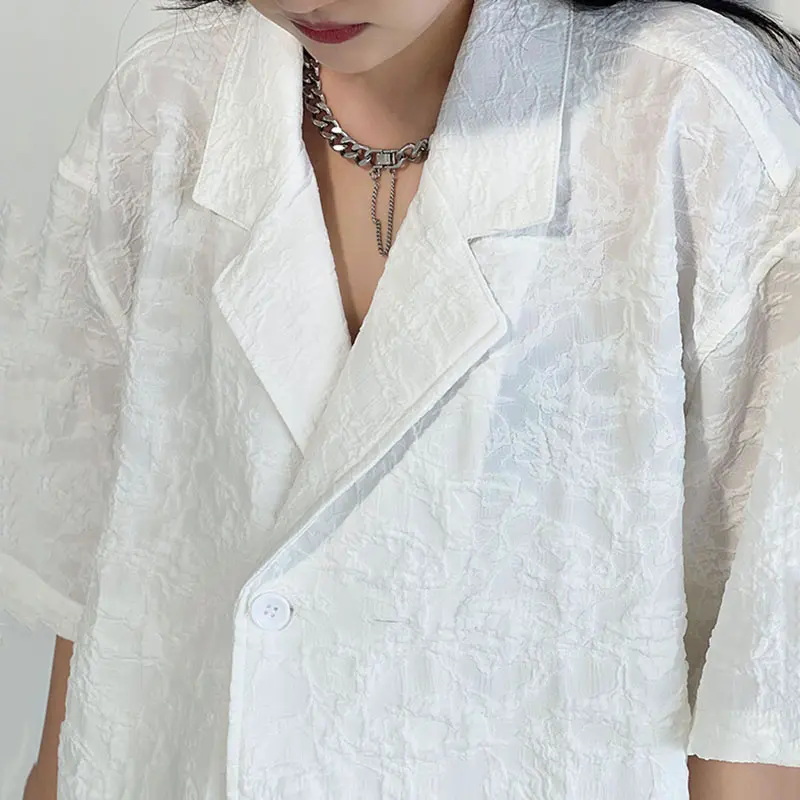 

XITAO Print Pattern Notched Shirt Summer New Style Fashionable Fashion Short Sleeves Loose Concise Solid Color Shirt CLL1071