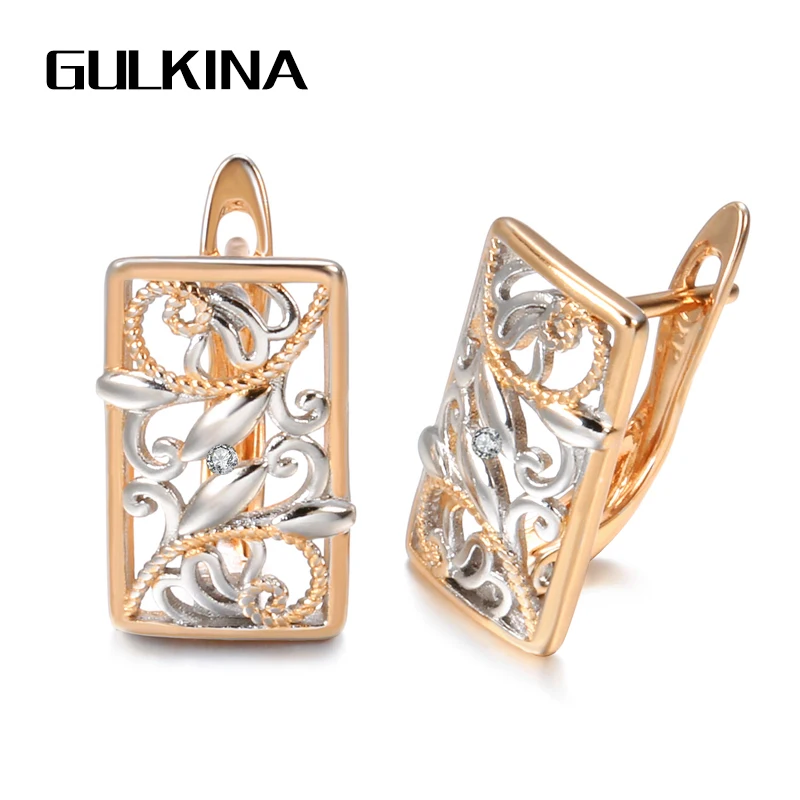 

Gulkina 585 Rose Gold Square Wide Stud Earrings Mix Silver Color Boho Flower Earrings for Women Girls Fashion Jewelry